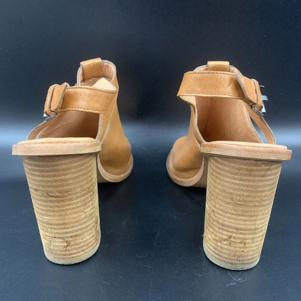 Madewell Sylvain Leather Peep Toe Heeled Mules Brown with Buckle Slingback Sz 10 - Picture 5 of 8